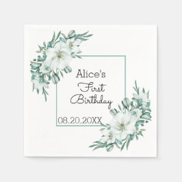 Guardanapo De Papel Primeiro aniversario da Flora Verde da Magnolia Br