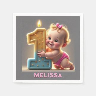 GUARDANAPO DE PAPEL "PRIMEIRO ANIVERSÁRIO DA GAROTA DE BEBÊ"