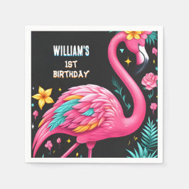 Guardanapo De Papel Primeiro aniversario da Piscina Flamingo, cor-de-r