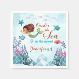 Guardanapo De Papel Primeiro aniversario das moças de sereia marrom