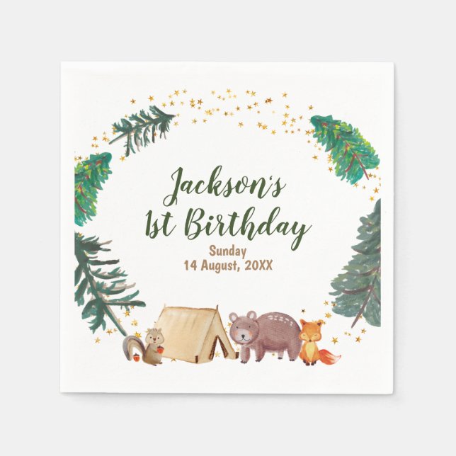 Guardanapo De Papel Primeiro aniversario de aquarela Papel Napkins (Frente)