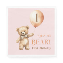 Primeiro aniversario de Beary Bear Rosa Minimalist