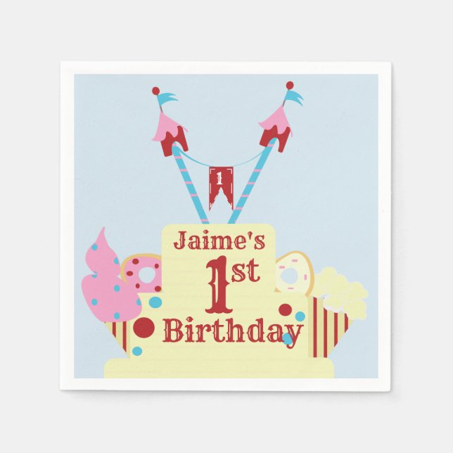 Guardanapo De Papel Primeiro aniversario De Bolo De Carnaval De Qualqu (Frente)