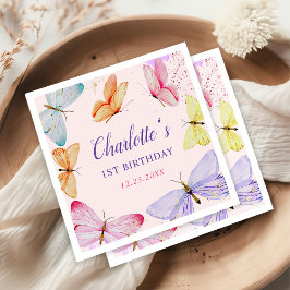 Guardanapo De Papel Primeiro aniversario de Borboleta de Aquarela