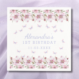 Guardanapo De Papel Primeiro aniversario de borboleta rosa-plana
