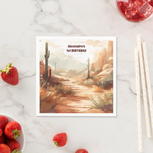 Guardanapo De Papel Primeiro aniversario de Cactus no Deserto Retroati