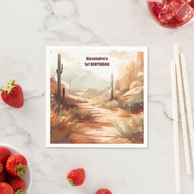 Guardanapo De Papel Primeiro aniversario de Cactus no Deserto Retroati (Insitu)