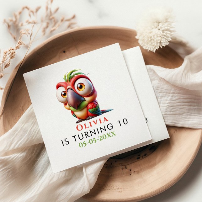 Guardanapo De Papel Primeiro aniversario de Caricaturas de Papagaio Má (Criador carregado)