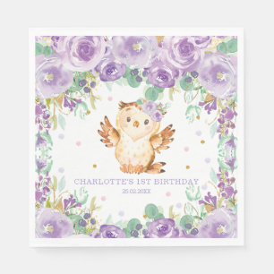 Guardanapo De Papel primeiro aniversario De Coruja Floral Roxo Chic