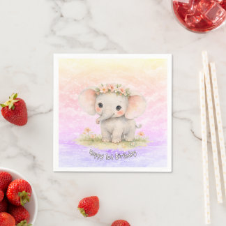 Guardanapo De Papel Primeiro Aniversário de Elefante Arco-Íris Rosa Pa