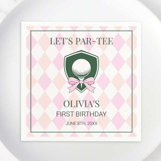 Guardanapo De Papel Primeiro aniversario de Esporte Par-tee de Golfe M (Modern Golf Pink Girls Sports 1st Birthday Par-tee Napkins)