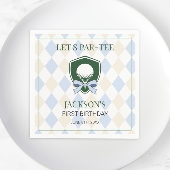 Guardanapo De Papel Primeiro aniversario de Esportes de Golfe Azul Men (Modern Golf Blue Boys Sports 1st Birthday Par-tee Napkins)