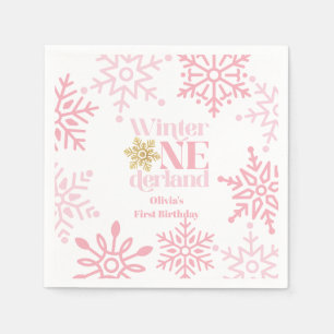 Guardanapo De Papel Primeiro aniversario de flocos de neve rosa-rosa d