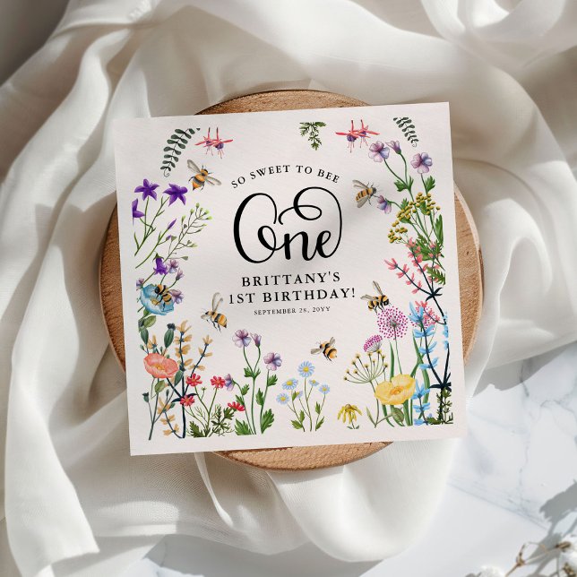 Guardanapo De Papel primeiro aniversario de Flor Selvagem e BumbleBee  (Criador carregado)
