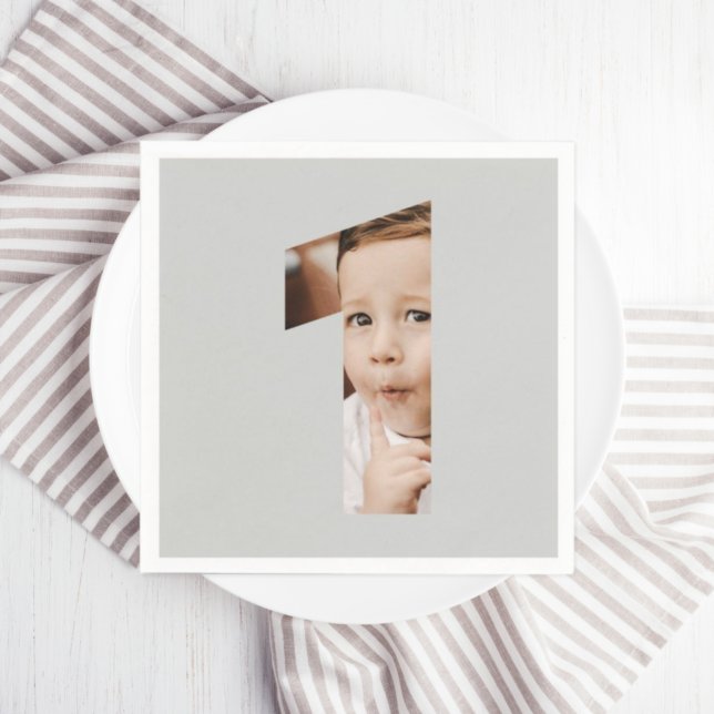 Guardanapo De Papel Primeiro aniversario de Foto Mínima Moderna e Dive (Criador carregado)