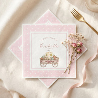 Guardanapo De Papel Primeiro Aniversário de Menina Rosa com Bolinhas d