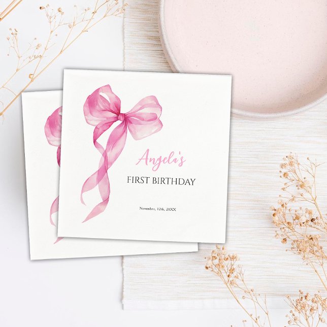 Guardanapo De Papel Primeiro aniversario de Meninas de Arco Rosa (Criador carregado)