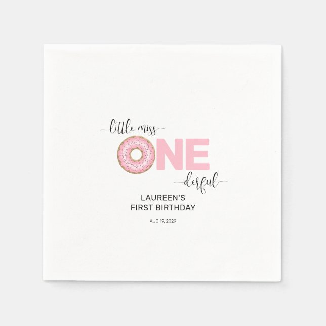 Guardanapo De Papel Primeiro aniversario de MIs Pequeno e Rosa (Frente)