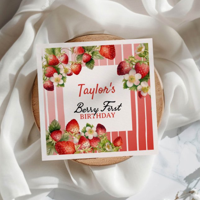 Guardanapo De Papel Primeiro aniversario de morango (Criador carregado)