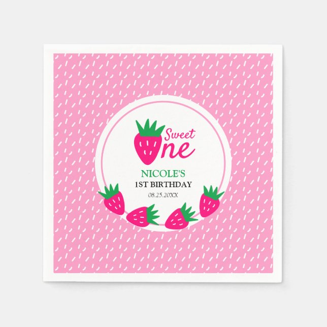 Guardanapo De Papel Primeiro aniversario de morango rosa (Frente)