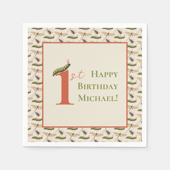 Guardanapo De Papel Primeiro aniversario de Nome Personalizado do Inse (Frente)