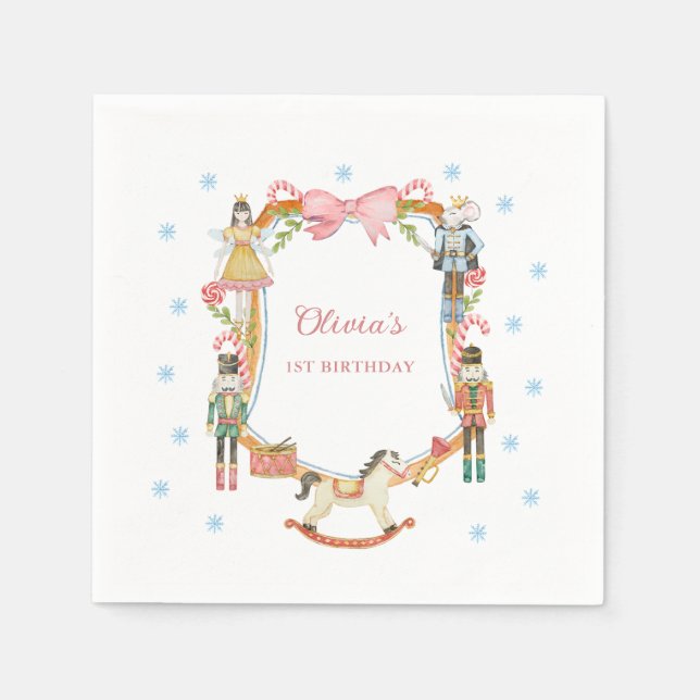 Guardanapo De Papel Primeiro aniversario de Nutcracker Pink Christmas  (Frente)