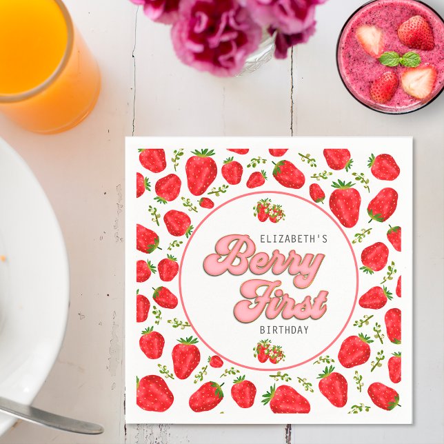 Guardanapo De Papel Primeiro aniversario de padrão de morango simples  (Criador carregado)