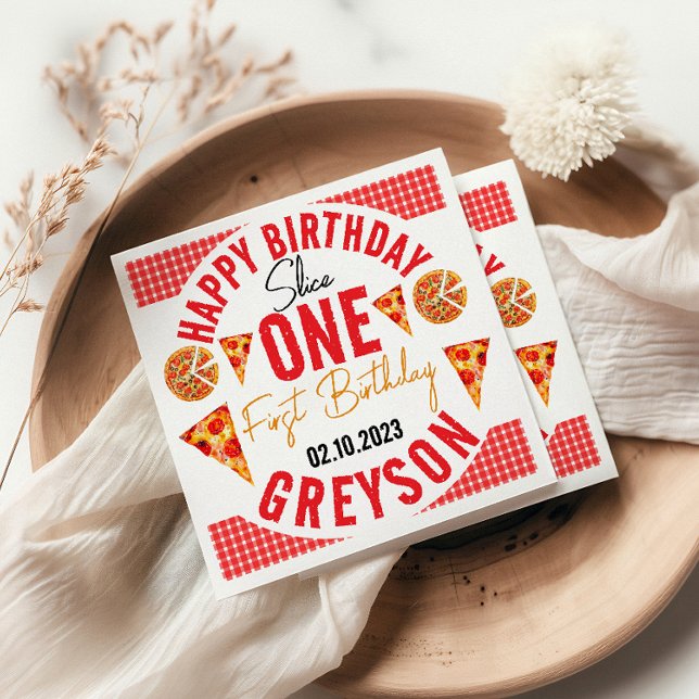 Guardanapo De Papel Primeiro aniversario de Pizza Bebê com Fatia Moder (Criador carregado)