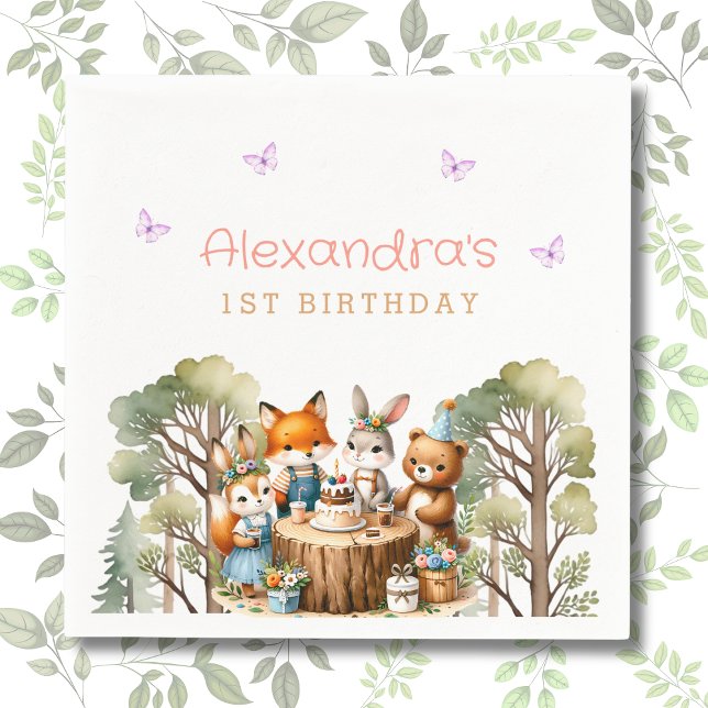 Guardanapo De Papel Primeiro aniversario de Rapariga de Borboletas Ros (Criador carregado)