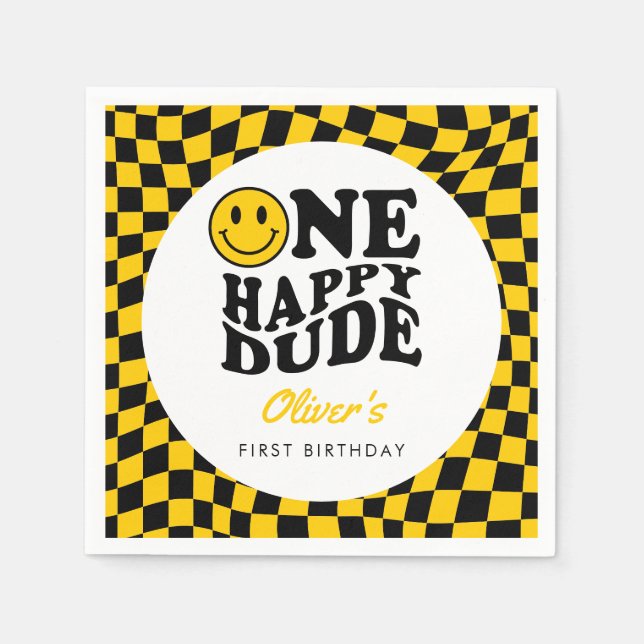 Guardanapo De Papel Primeiro aniversario de rosto do sorriso amarelo v (Frente)