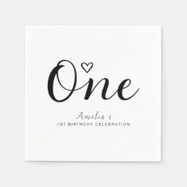 Guardanapo De Papel Primeiro aniversario de Script Preto Minimalista M