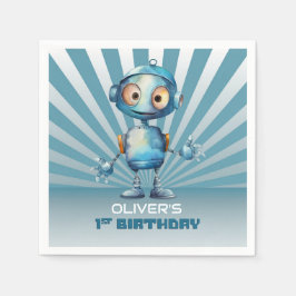 Guardanapo De Papel Primeiro aniversario de Tema Robô Azul