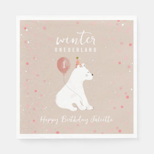 Guardanapo De Papel Primeiro aniversario de Urso Polar Rosa, na Holand