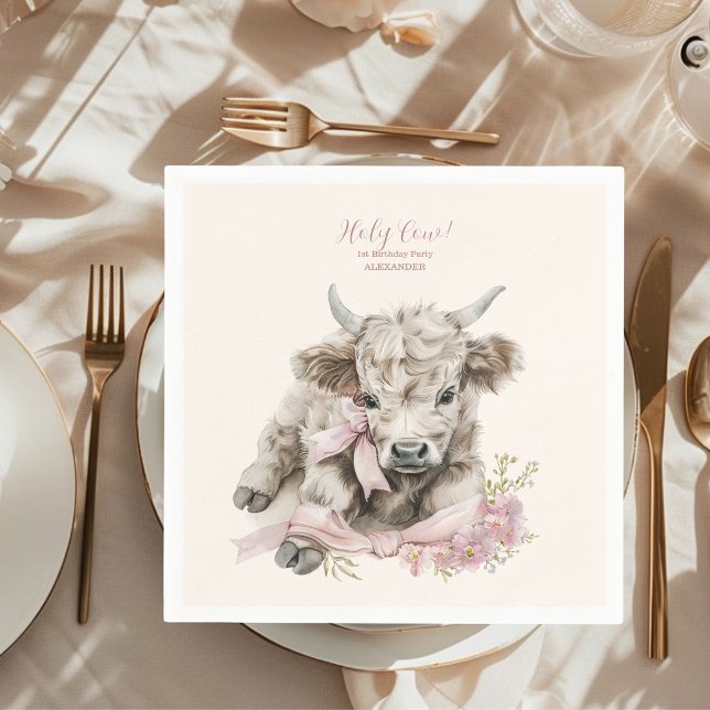 Guardanapo De Papel Primeiro aniversario de Vaca Floral Highland (Criador carregado)