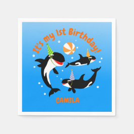 Guardanapo De Papel primeiro aniversario debaixo do mar, orca-baleia