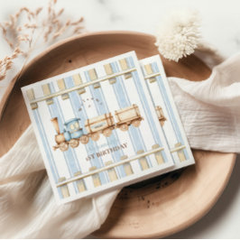 Guardanapo De Papel Primeiro aniversario do comboio com aquarela azul