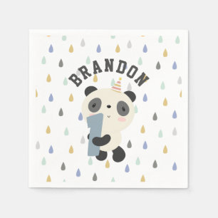 Guardanapo De Papel Primeiro Aniversário do Panda Cute Personalizável