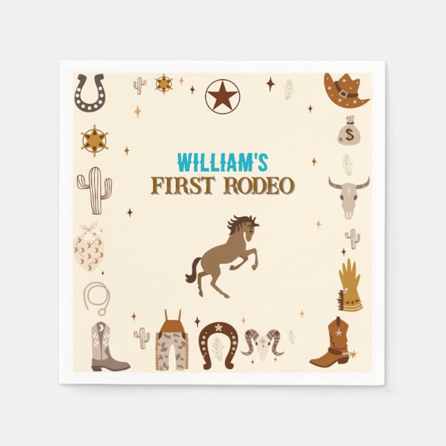 Guardanapo De Papel Primeiro aniversário do Rodeo Cowboy (Frente)