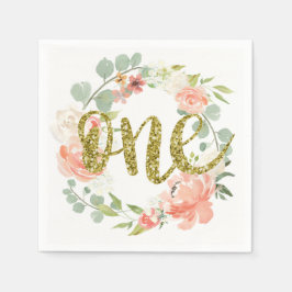 Guardanapo De Papel Primeiro Aniversário, Dourada, Rosa, Frita, Napkin