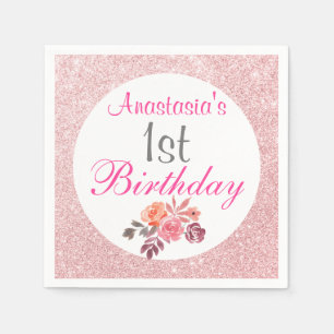 Guardanapo De Papel primeiro aniversario Dourado Brilhante Rosa Rosa C