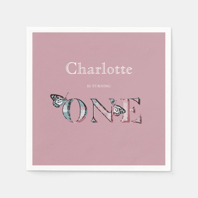 Guardanapo De Papel Primeiro aniversario Dusty Um com Borboletas (Frente)