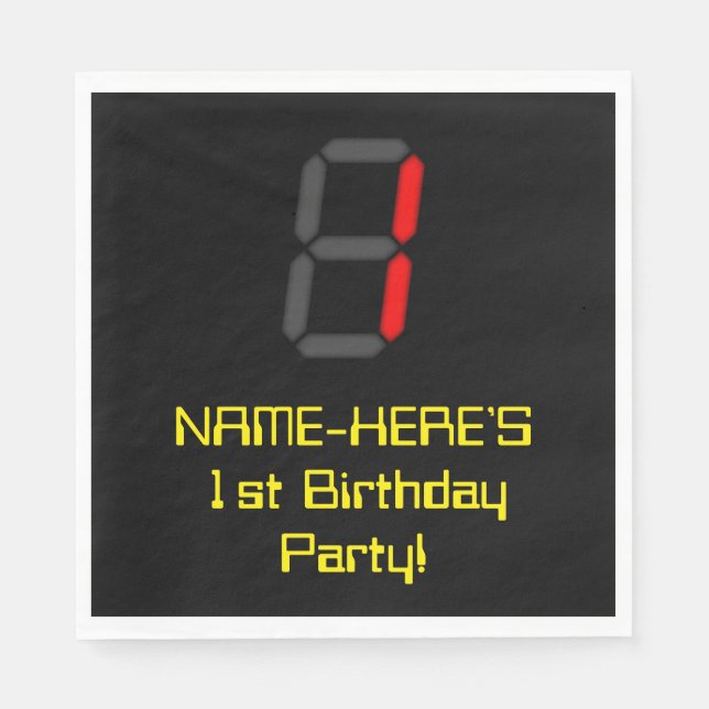 Guardanapo De Papel primeiro aniversario: Estilo de Relógio Digital Ve (Frente)