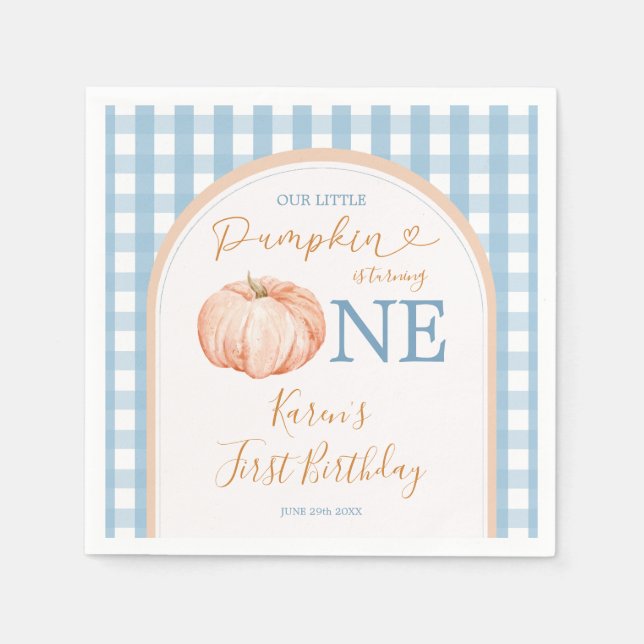 Guardanapo De Papel Primeiro aniversario Laranja Pumpkin Boho Blue Gin (Frente)