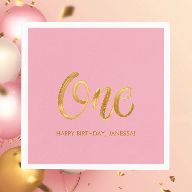 Guardanapo De Papel Primeiro Aniversário Moderno Minimalista Rosa (Napkins)