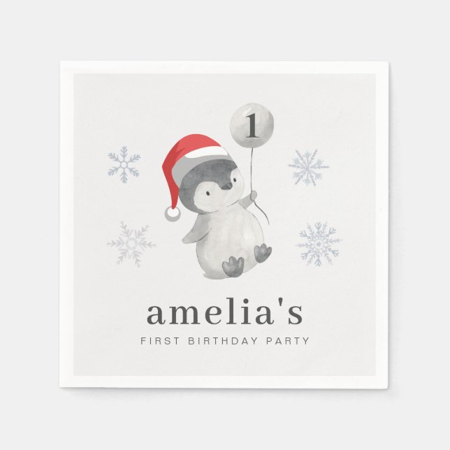 Guardanapo De Papel Primeiro aniversario Penguin Balloon (Frente)