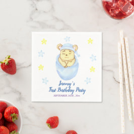 Guardanapo De Papel Primeiro Aniversário Personalizado Garoto Urso de 