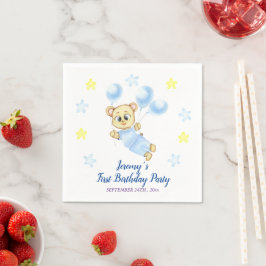 Guardanapo De Papel Primeiro Aniversário Personalizado Garoto Urso de 