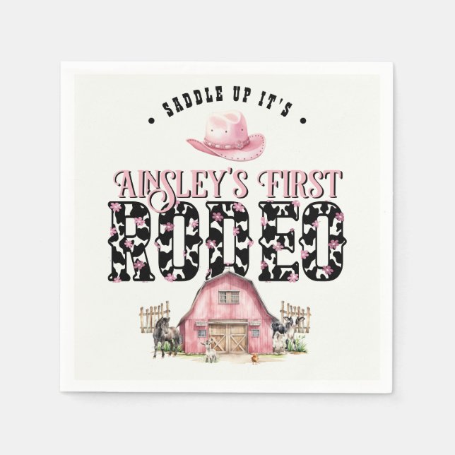 Guardanapo De Papel Primeiro aniversario Personalizado Rosa Cor-de-Ros (Frente)