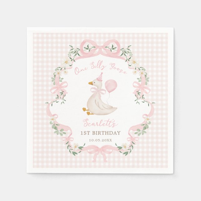 Guardanapo De Papel Primeiro aniversario Preppy One Bobo Goose Pink (Frente)