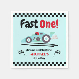 Guardanapo De Papel Primeiro Aniversário Rápido Um Carro Azul De Raça